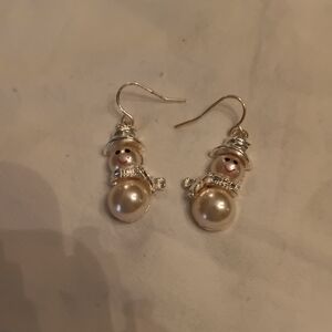 Silver Snowman Pearl Earrings